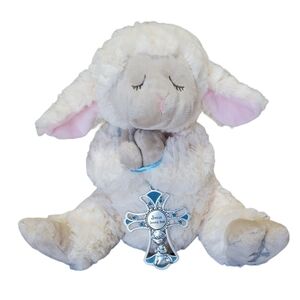 GANZ Serenity Lamb with Crib Cross Praying hands Embroidered Cross